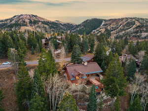 Aerial view at dusk of a mountain view