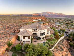 Aerial view at dusk of a mountain view