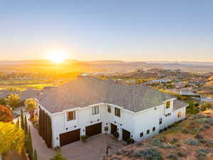 Aerial view of residential area with a mountain backdrop