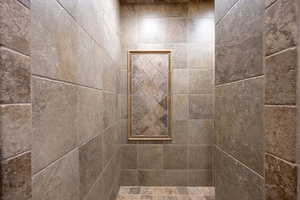 Bathroom view of a tile shower