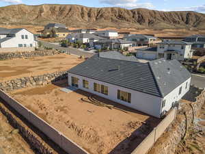 Aerial perspective of suburban area with mountains