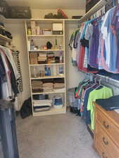 Spacious closet with light colored carpet