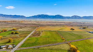 Overview of rural landscape featuring mountains