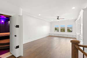 Spare room with light wood-style flooring, recessed lighting, and ceiling fan