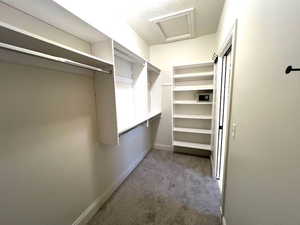 Master with custom shelving and locking safe.