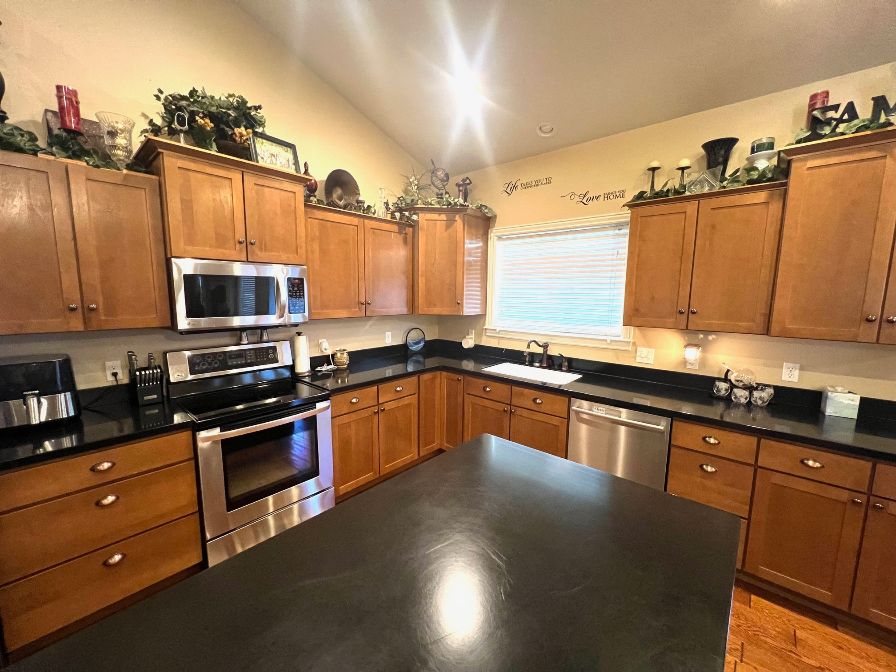 Plenty of counter space for food prep, projects or homework.