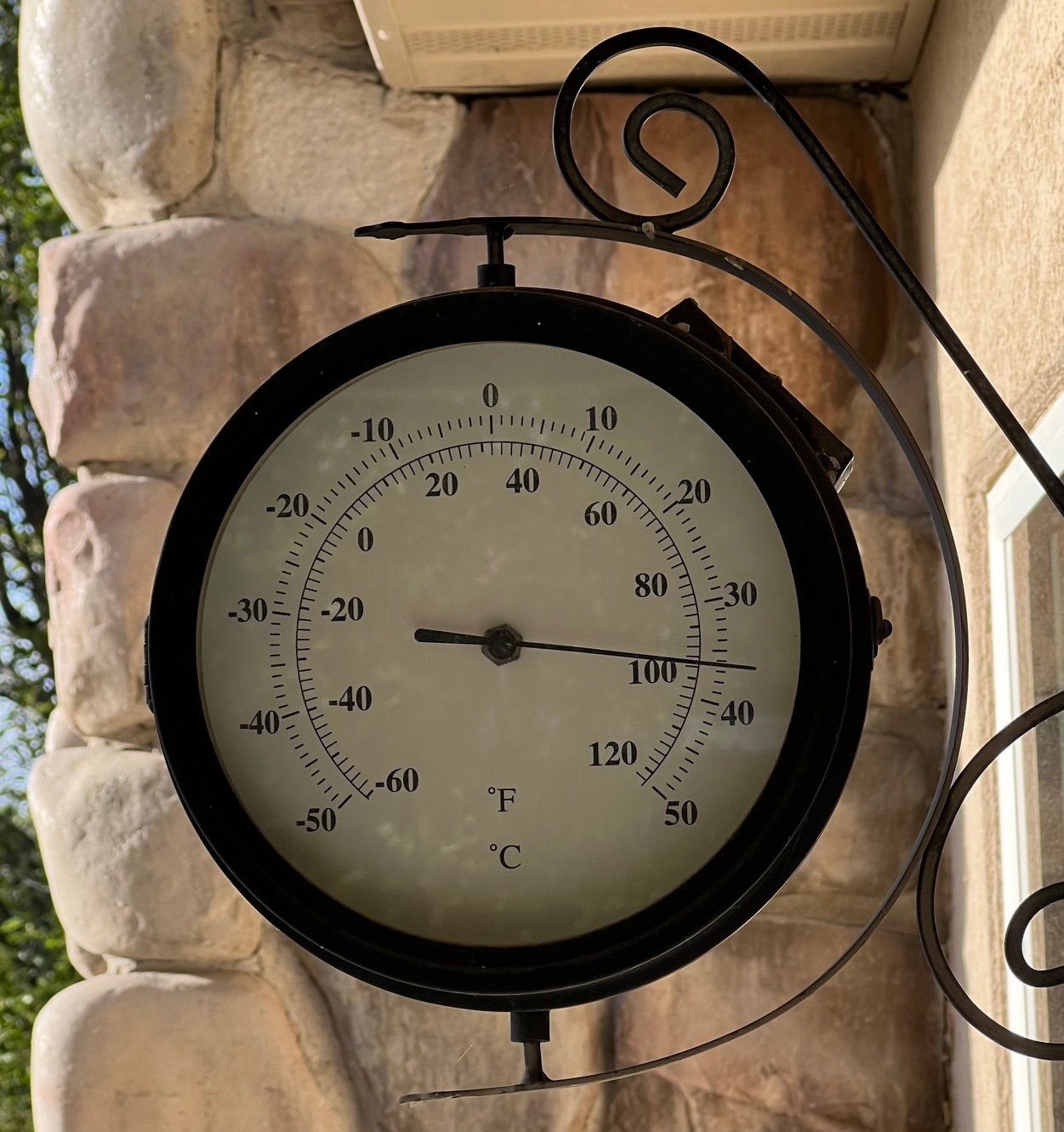 Old fashioned thermometer stays right where it is on upper deck.