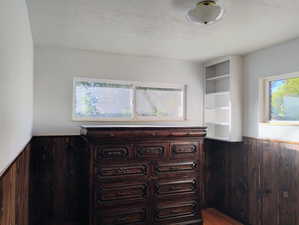 Detailed view of wooden walls and a wainscoted wall