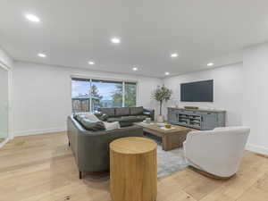 Main floor great room with custom hardwood flooring