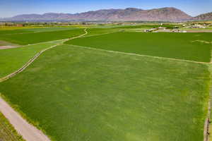 Bird's eye view of a mountainous background