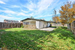 Rear view of property with a patio area and a fenced backyard