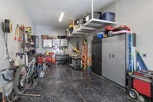 Garage with a workshop area