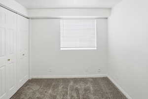 Unfurnished bedroom featuring carpet floors and a closet