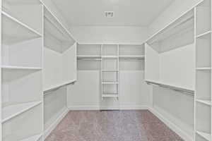 Spacious closet with light colored carpet