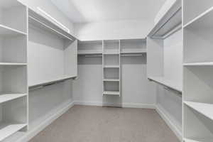 Spacious closet with light carpet