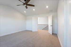 Spacious owners suite with french doors, and a ceiling fan