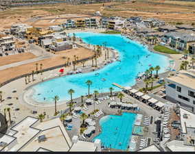 Drone / aerial view of a pool