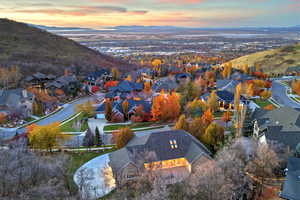 Aerial view at dusk of a mountain view