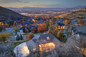 Aerial view of residential area with a mountainous background