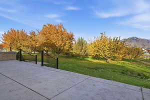 View of patio with a mountain view