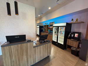 Reception with recessed lighting