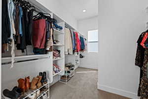 Spacious closet featuring light carpet