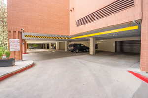 View of one of the multiple parking garage entrances.