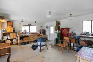 Garage featuring a workshop area