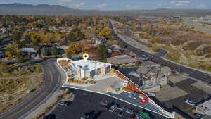 Drone / aerial view of a mountain backdrop