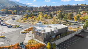 Bird's eye view of a mountainous background