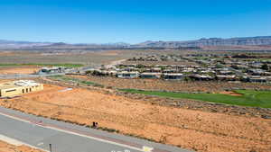 Aerial view of residential area with a mountain backdrop
