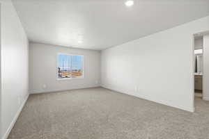 Unfurnished room featuring light carpet and a textured ceiling