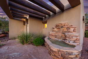 View of patio terrace at dusk