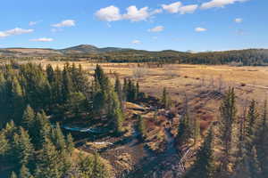 View of mountain backdrop featuring a forest and rural landscape