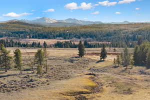 View of mountain background featuring a forest and rural landscape