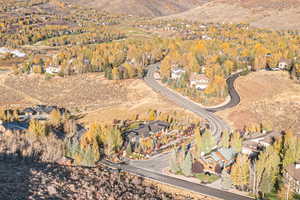 Aerial view of property's location with nearby suburban area