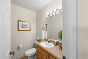 Bathroom featuring vanity and light tile patterned flooring