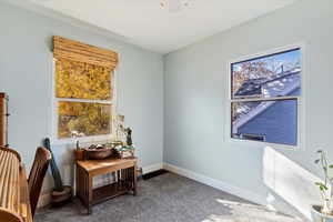 Miscellaneous room featuring carpet flooring and baseboards