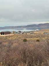 View of mountain background with a nearby body of water