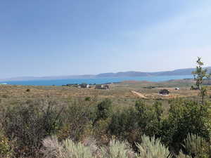 View of mountain background with a large body of water