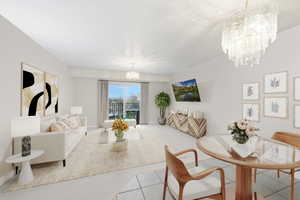 Living area with a chandelier