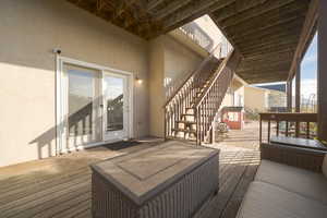 Deck featuring stairs