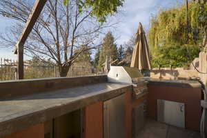 View of patio featuring grilling area and a sink