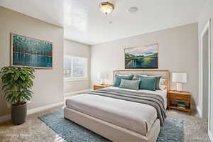 Virtually Staged. Bedroom featuring carpet