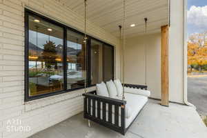 View of patio / terrace with a mountain view