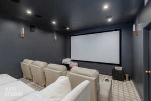 Cinema room with recessed lighting