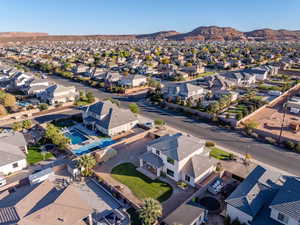 Aerial perspective of suburban area with mountains