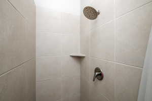 Bathroom view of tiled shower