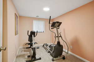 Exercise area featuring carpet