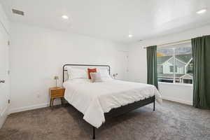 Bedroom featuring carpet flooring and recessed lighting